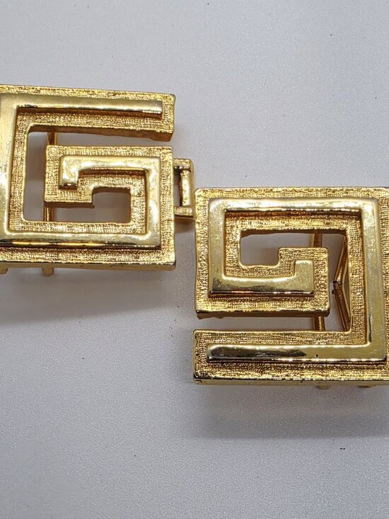 Vtg 1986 Signed Mimi Di N Gold Tone Greek Key Design 2 pc Belt Buckle Designer main image 4